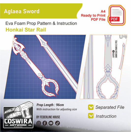 Prop Pattern: Aglaea Sword from Honkai Star Rail Cosplay Template Blueprint PDF