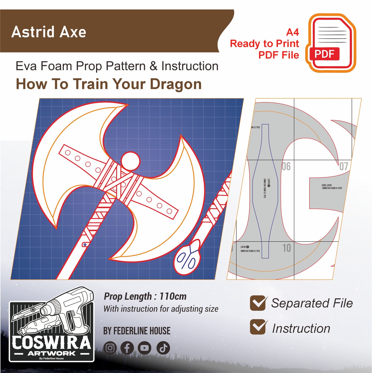 Astrid Axe Prop Pattern Template – EVA Foam Pattern for Cosplay & DIY Builds Inspired by How To Train Your Dragon