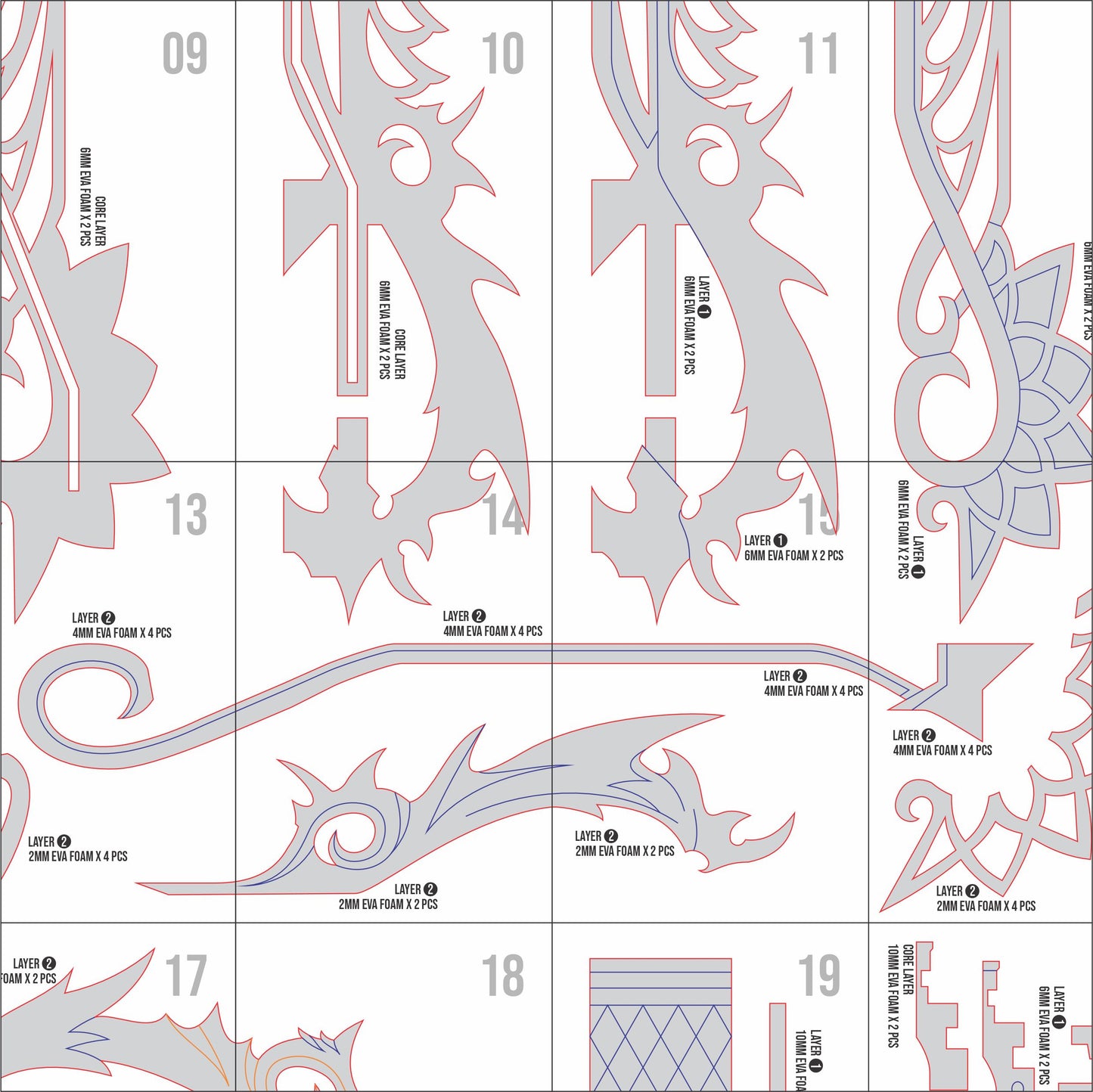 Prop Pattern: Combined Keyblade from Kingdom Hearts Cosplay Template Blueprint PDF