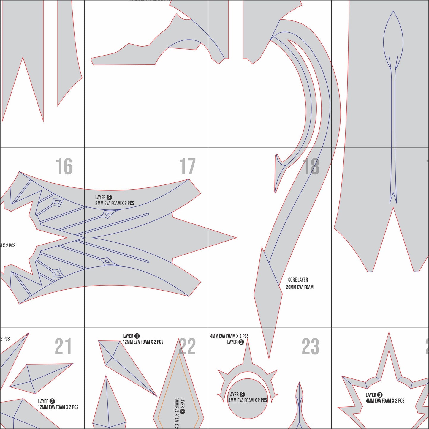 Prop Pattern: Dawnmaker Sword from Honkai Star Rail Cosplay Template Blueprint PDF