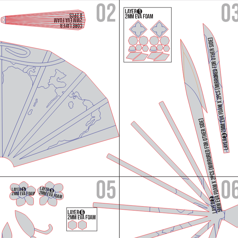 Geisha Lady Thirteen Fan Prop Pattern Template – EVA Foam Pattern for Cosplay and DIY Builds Inspired by Identity V