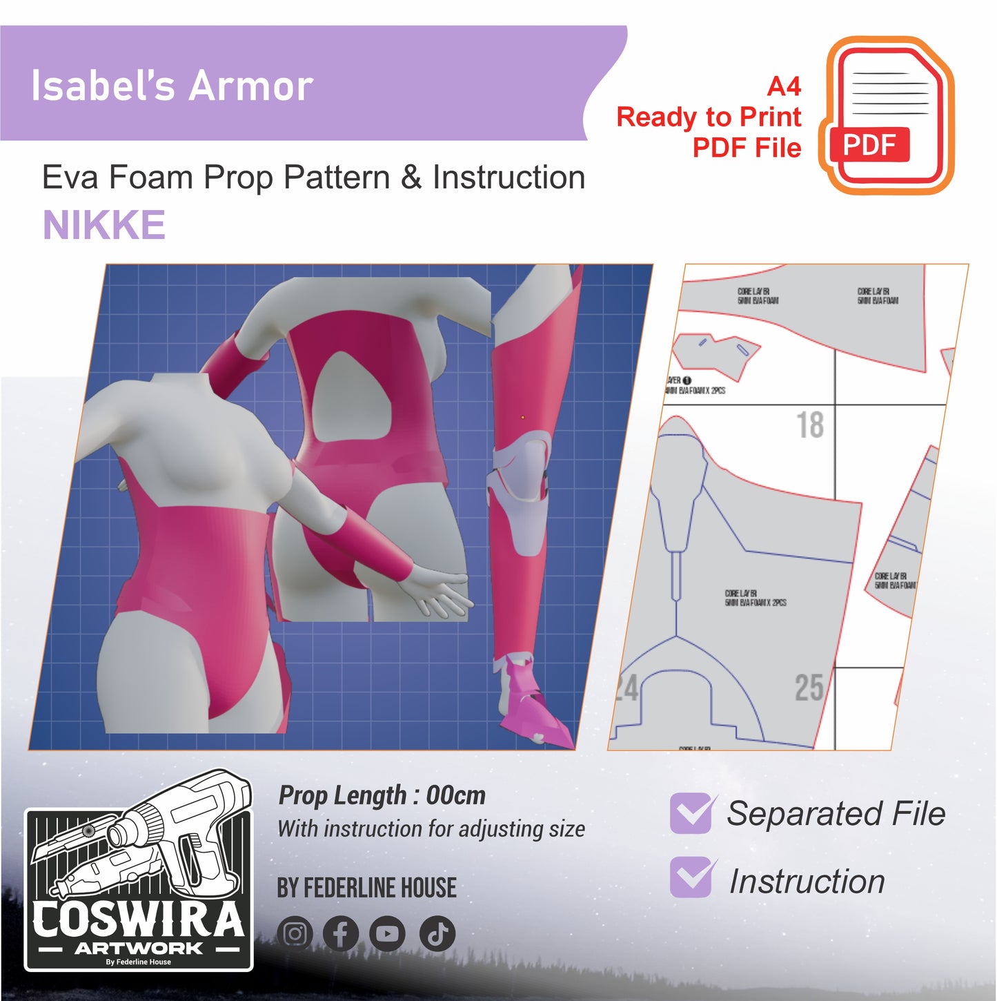 Isabel Armor Prop Pattern Template – EVA Foam Pattern for Cosplay & DIY Builds Inspired by Nikke: Goddess of Victory