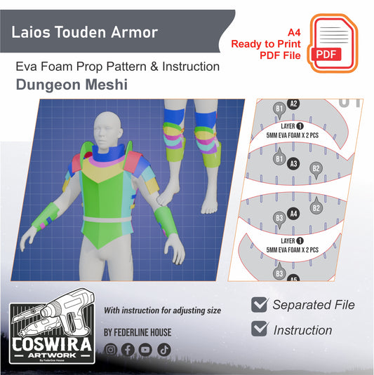 Prop Pattern: Laios Touden Armor from Dungeon Meshi Cosplay Template PDF