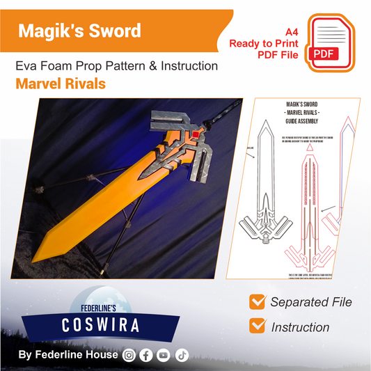 Pattern + Video on Youtube : Magik Sword from Marvel Rivals Cosplay Template Blueprint PDF