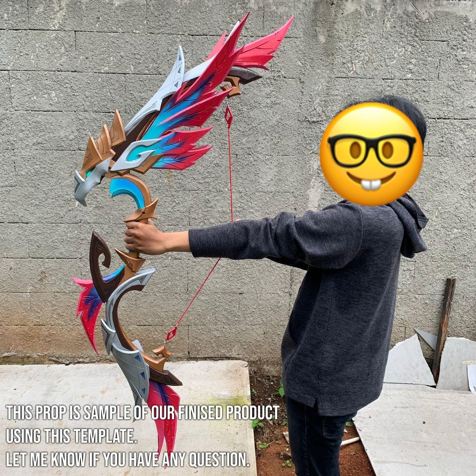 Prop Pattern Astral Vulture Crimson Plumage Bow from Genshin Impact Cosplay Blueprint Template PDF