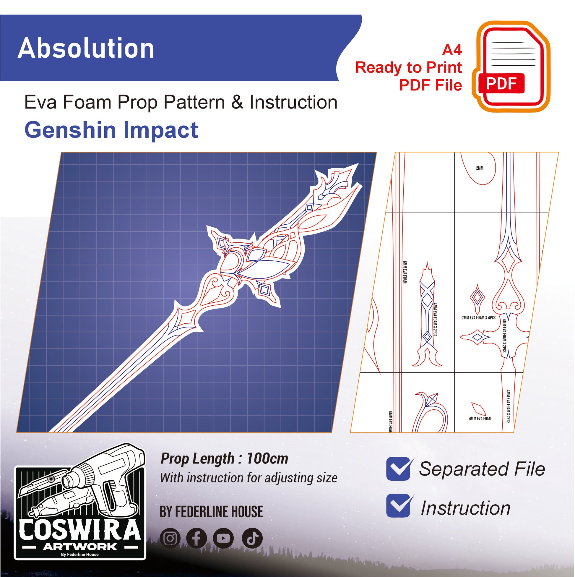 Prop Pattern: Absolution from Genshin Impact Cosplay Template Blueprint PDF
