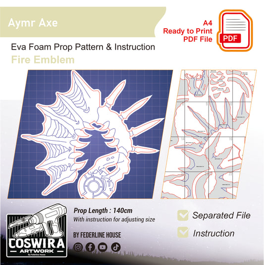 Prop Pattern: Aymr Axe from Fire Emblem Cosplay Template Blueprint PDF