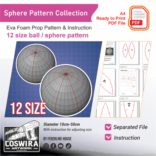 Prop Pattern: Ball Sphere Basic Template – 12 Size EVA Foam Cosplay Blueprint PDF