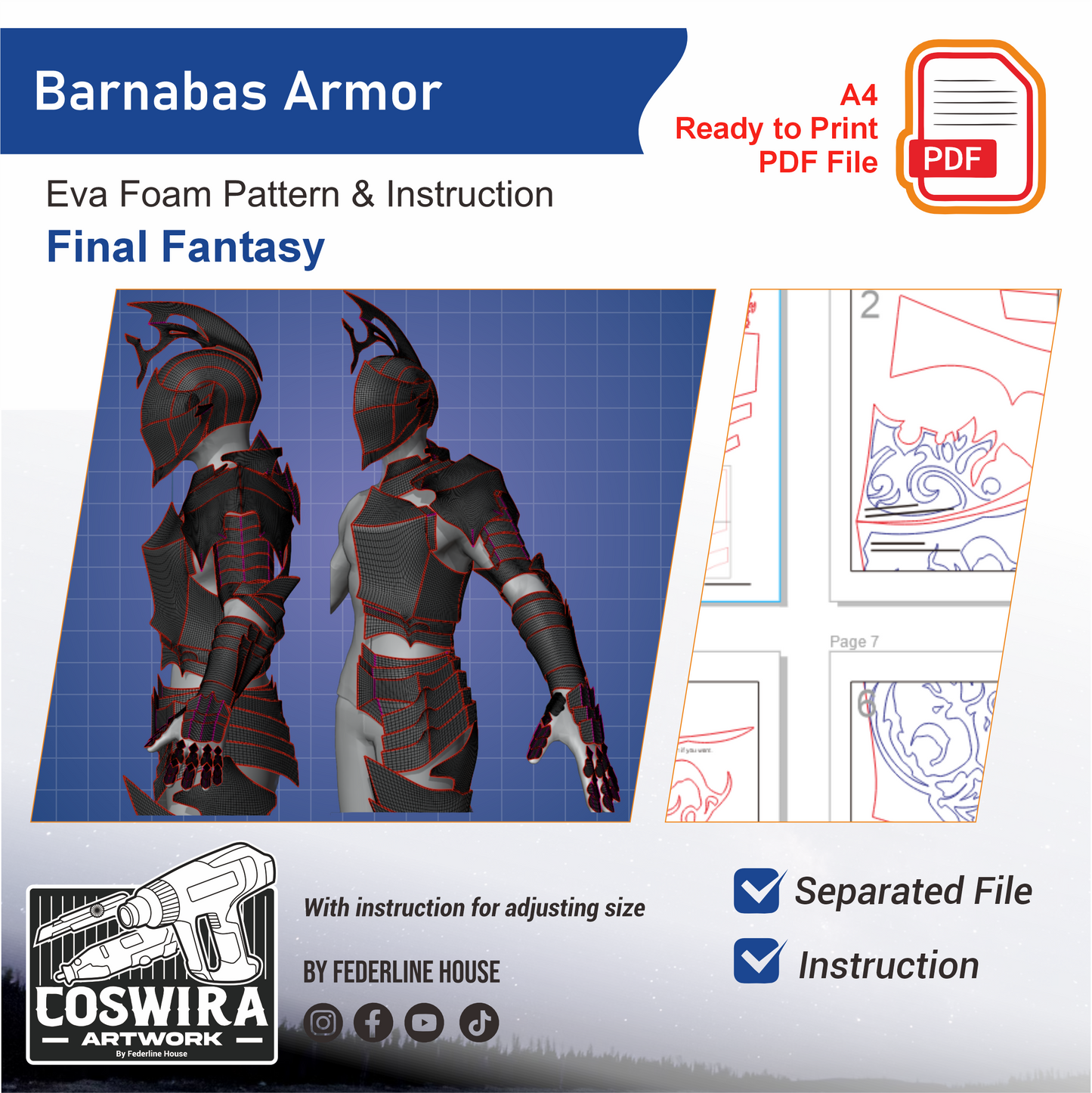Prop Pattern: Barnabas Armor from Final Fantasy XVI Cosplay Template Blueprint PDF