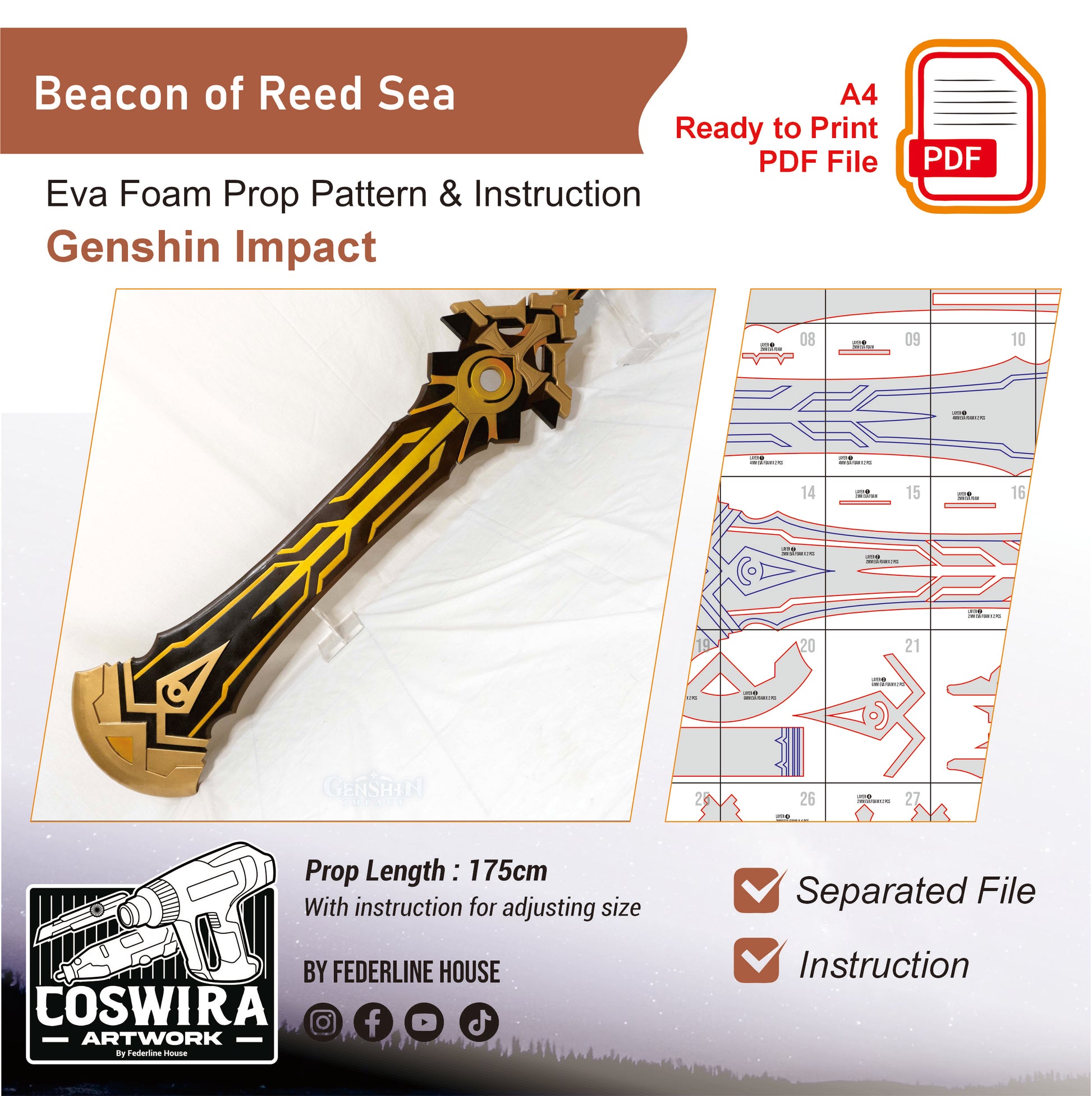 Prop Pattern: Beacon of the Reed Sea from Genshin Impact Cosplay Template Blueprint PDF