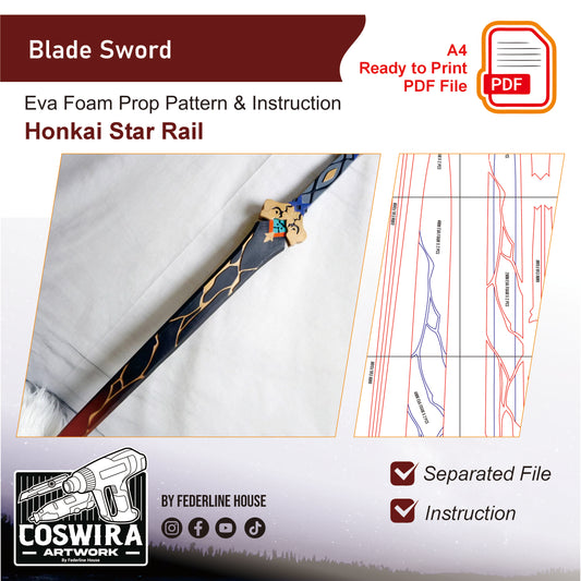 Prop Pattern: Blade Sword from Honkai Star Rail Cosplay Template Blueprint PDF