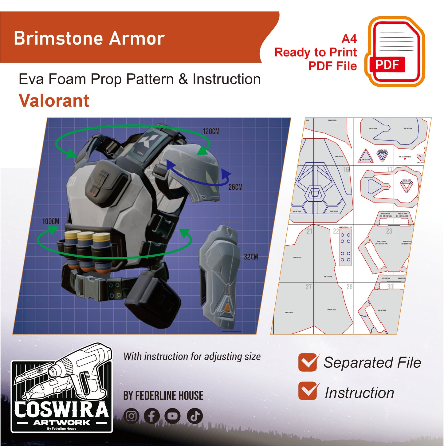 Prop Pattern: Brimstone Armor from Valorant Cosplay Template Blueprint PDF