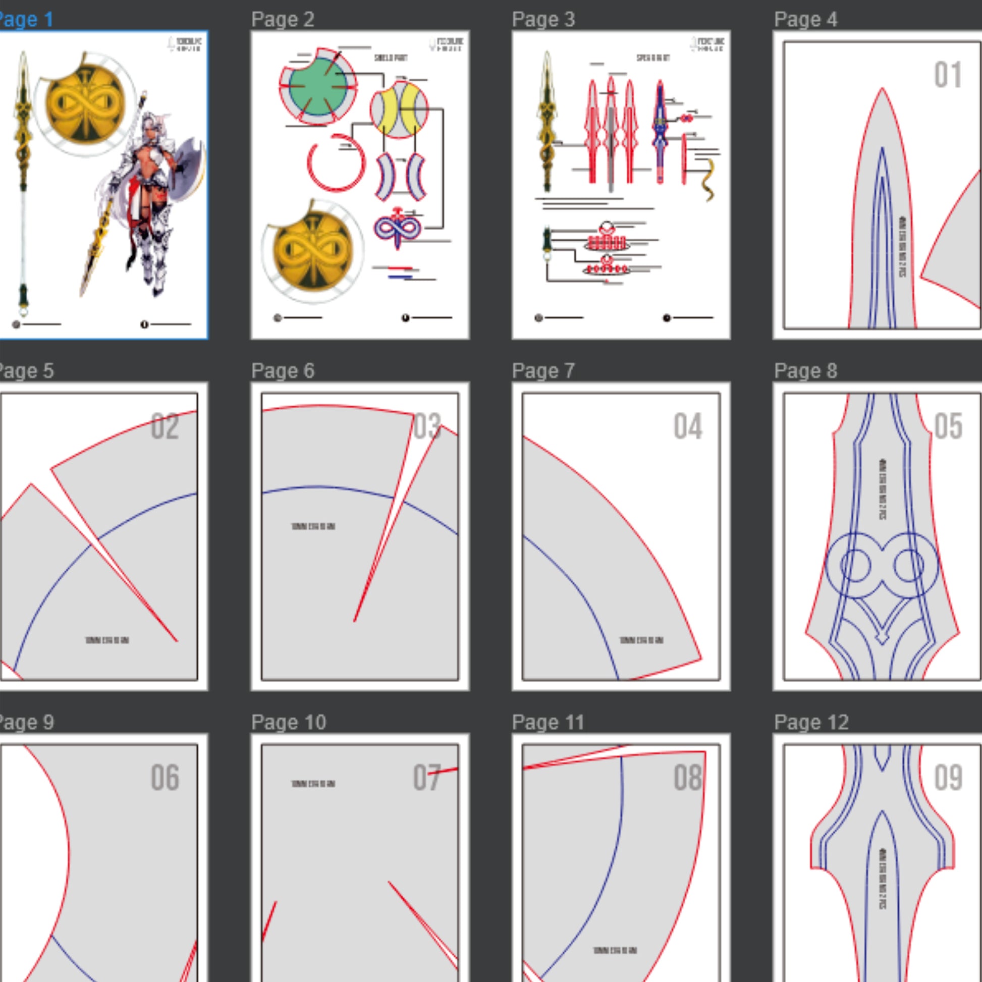 Prop Pattern: Caenis Spear and Shield from Fate Grand Order Cosplay Template Blueprint PDF