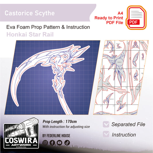 Prop Pattern: Castorice Scythe from Honkai Star Rail Cosplay Template Blueprint PDF