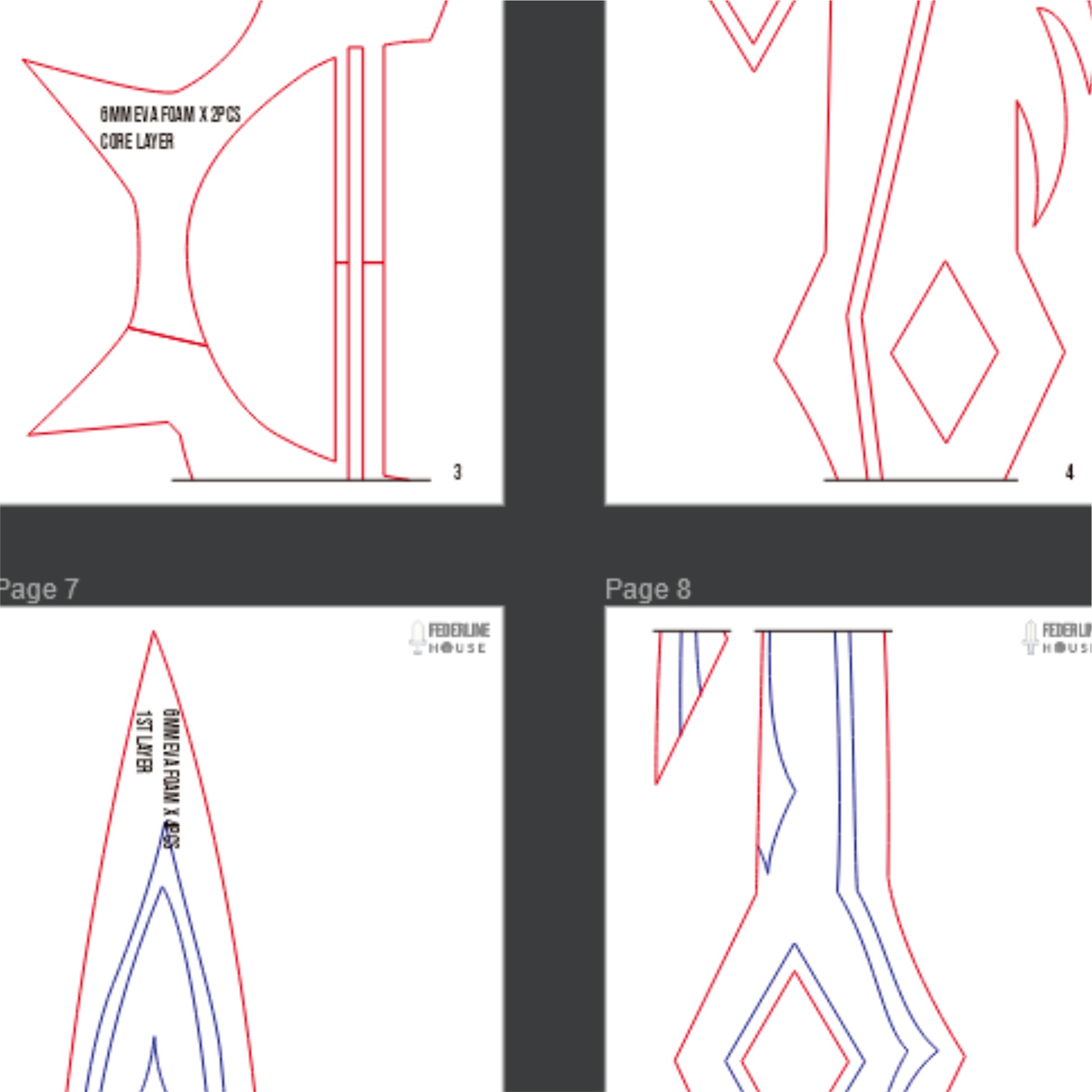Prop Pattern: Childe Dual Daggers from Genshin Impact Cosplay Template Blueprint PDF