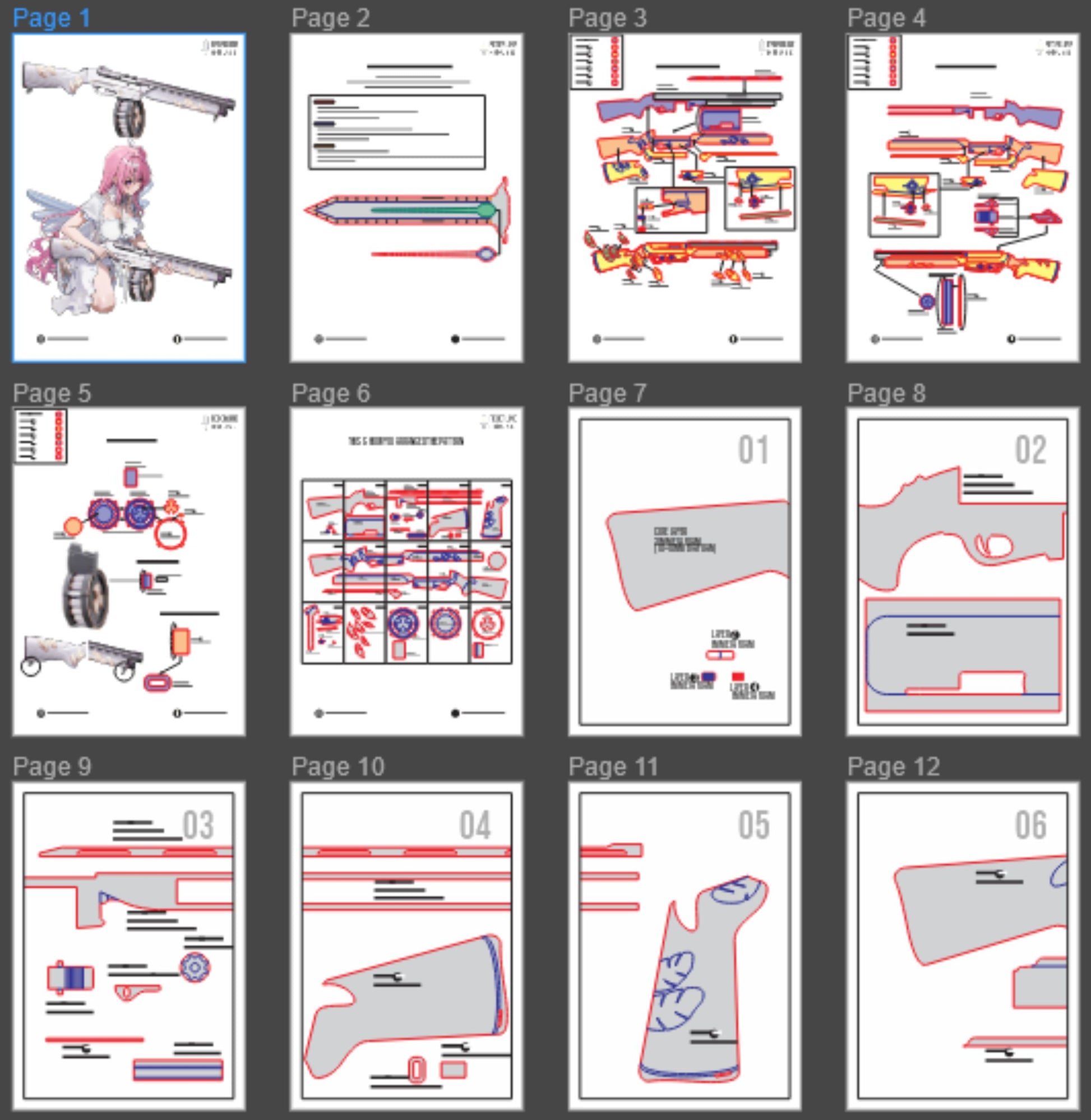 Prop Pattern: Dorothy Skin Weapon from Nikke Goddess of Victory Cosplay Template Blueprint PDF