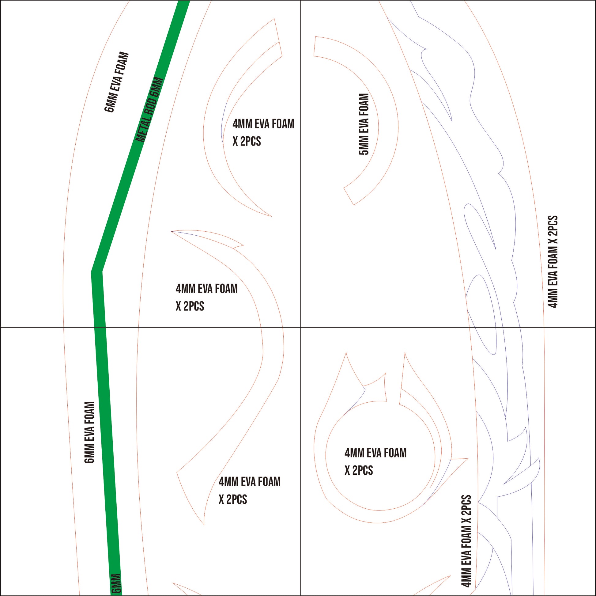Prop Pattern: Engulfing Lightning from Genshin Impact Cosplay Template Blueprint PDF