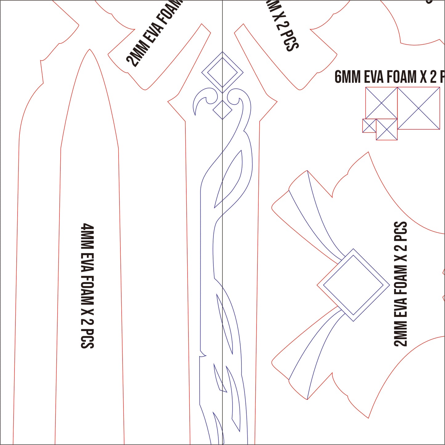 Prop Pattern: Favonius Sword from Genshin Impact Cosplay Template Blueprint PDF