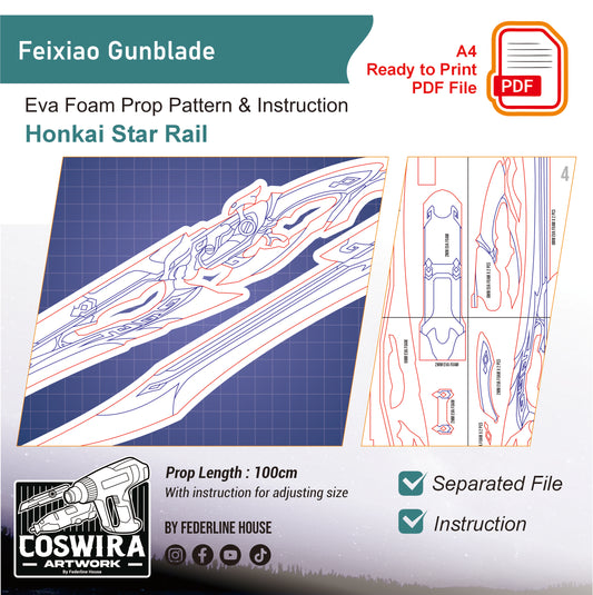Prop Pattern: Feixiao Gunblade from Honkai Star Rail Cosplay Template Blueprint PDF