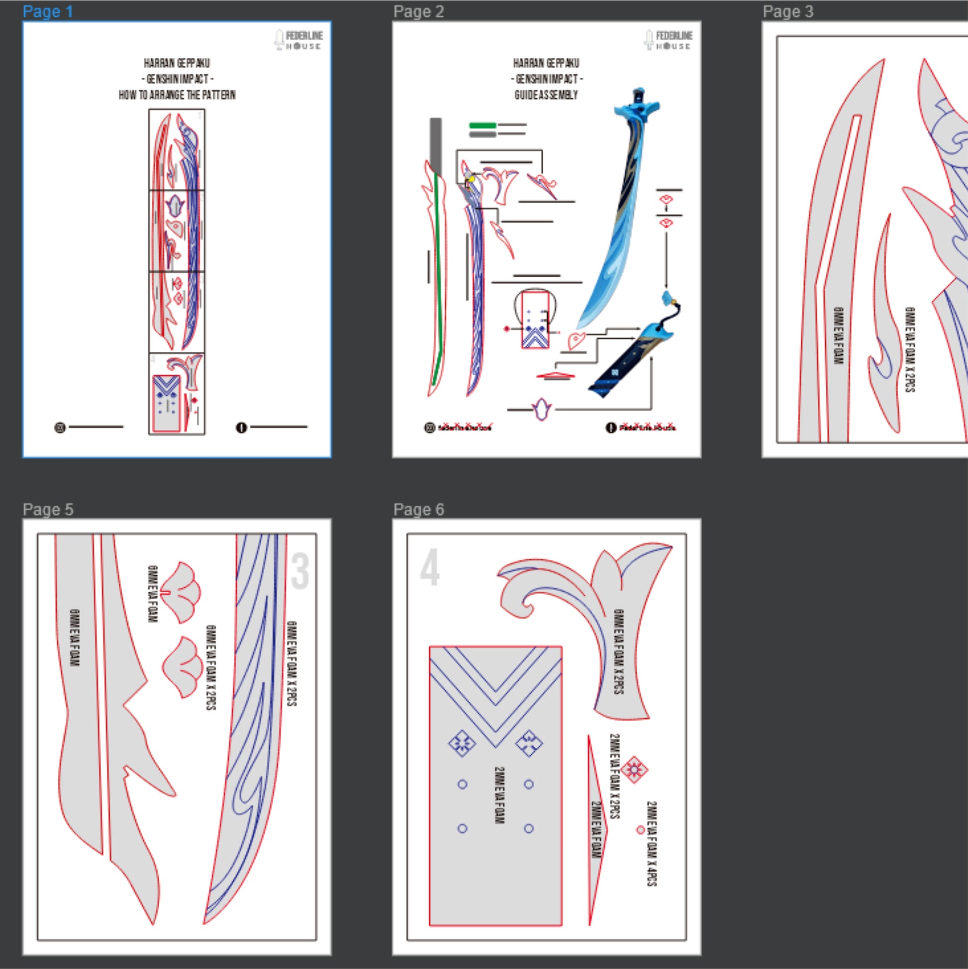 Prop Pattern: Haran Geppaku Futsu from Genshin Impact Cosplay Template Blueprint PDF