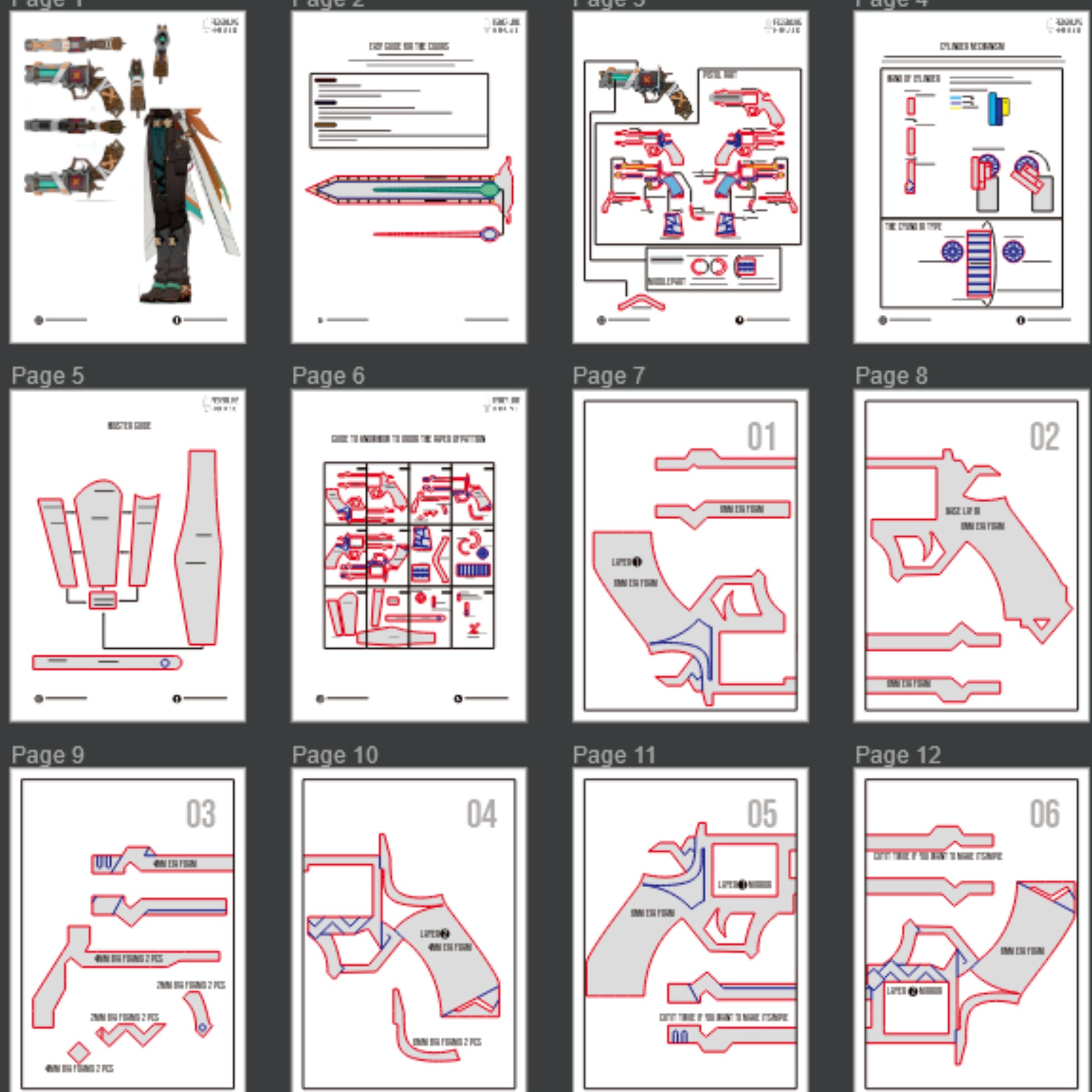 Prop Pattern: Ifa's Gun from Genshin Impact Cosplay Template Blueprint PDF