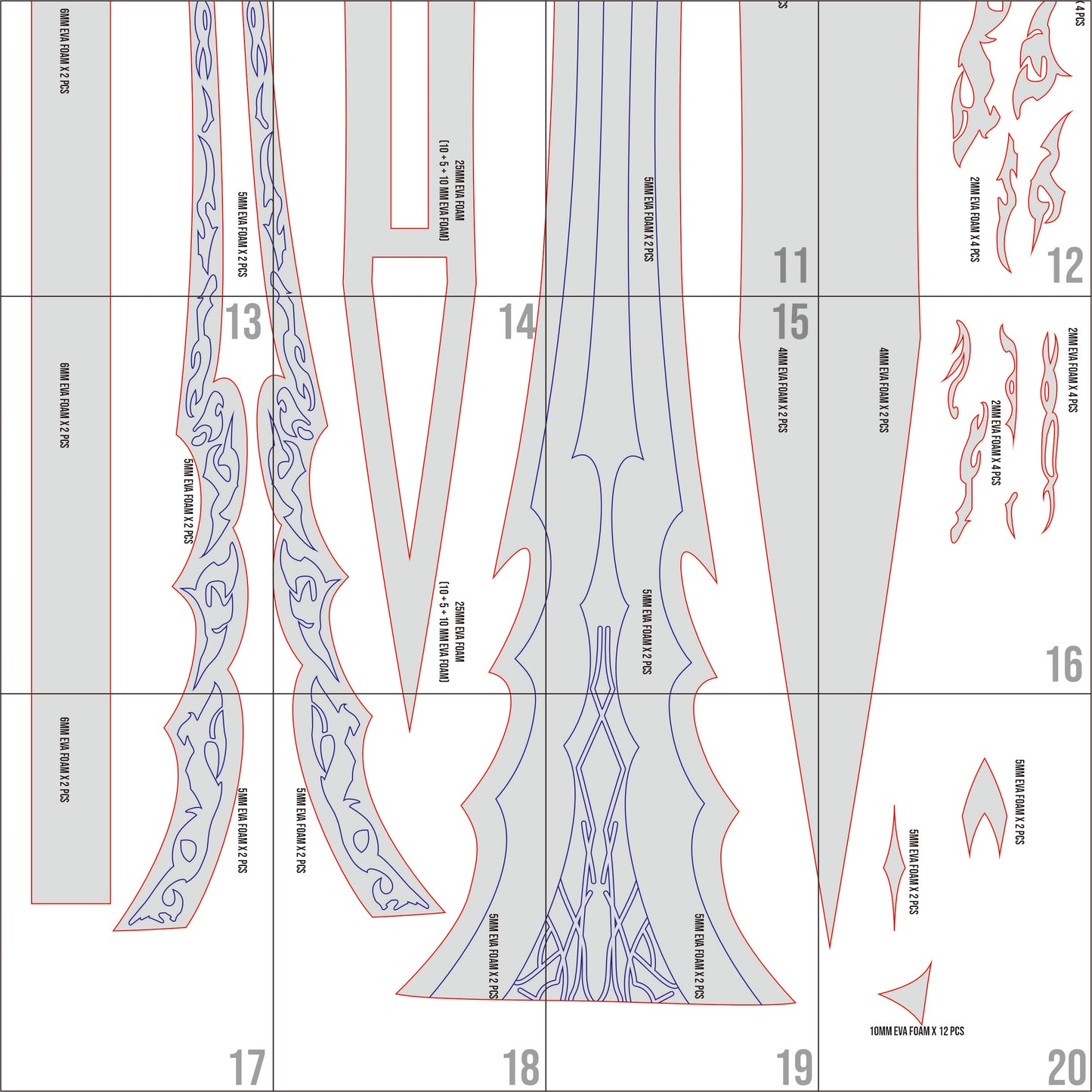 Prop Pattern: Igris Sword from Solo Leveling Arise Cosplay Template Blueprint PDF