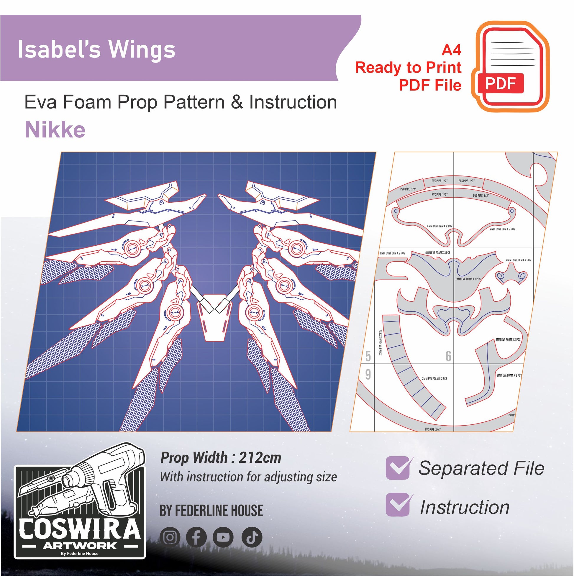 Prop Pattern: Isabel Wings from Goddess of Victory: Nikke Cosplay Template Blueprint PDF