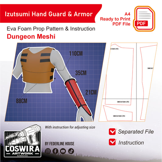 Prop Pattern: Izutsumi Hand Guard & Armor from Dungeon Meshi Cosplay Template Blueprint PDF