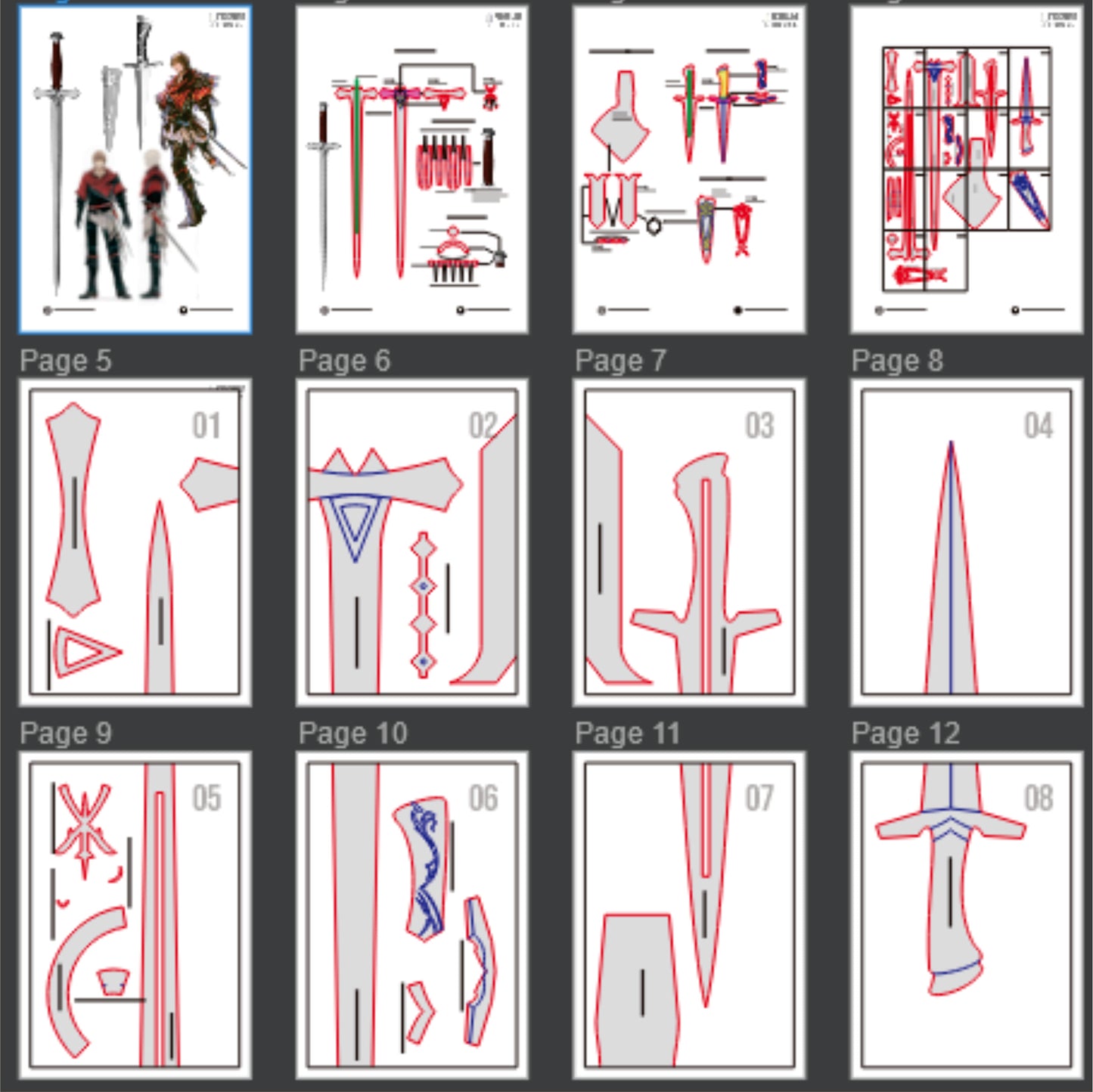 Prop Pattern: Joshua Rosfield Sword and Dagger from Final Fantasy XVI Cosplay Template Blueprint PDF