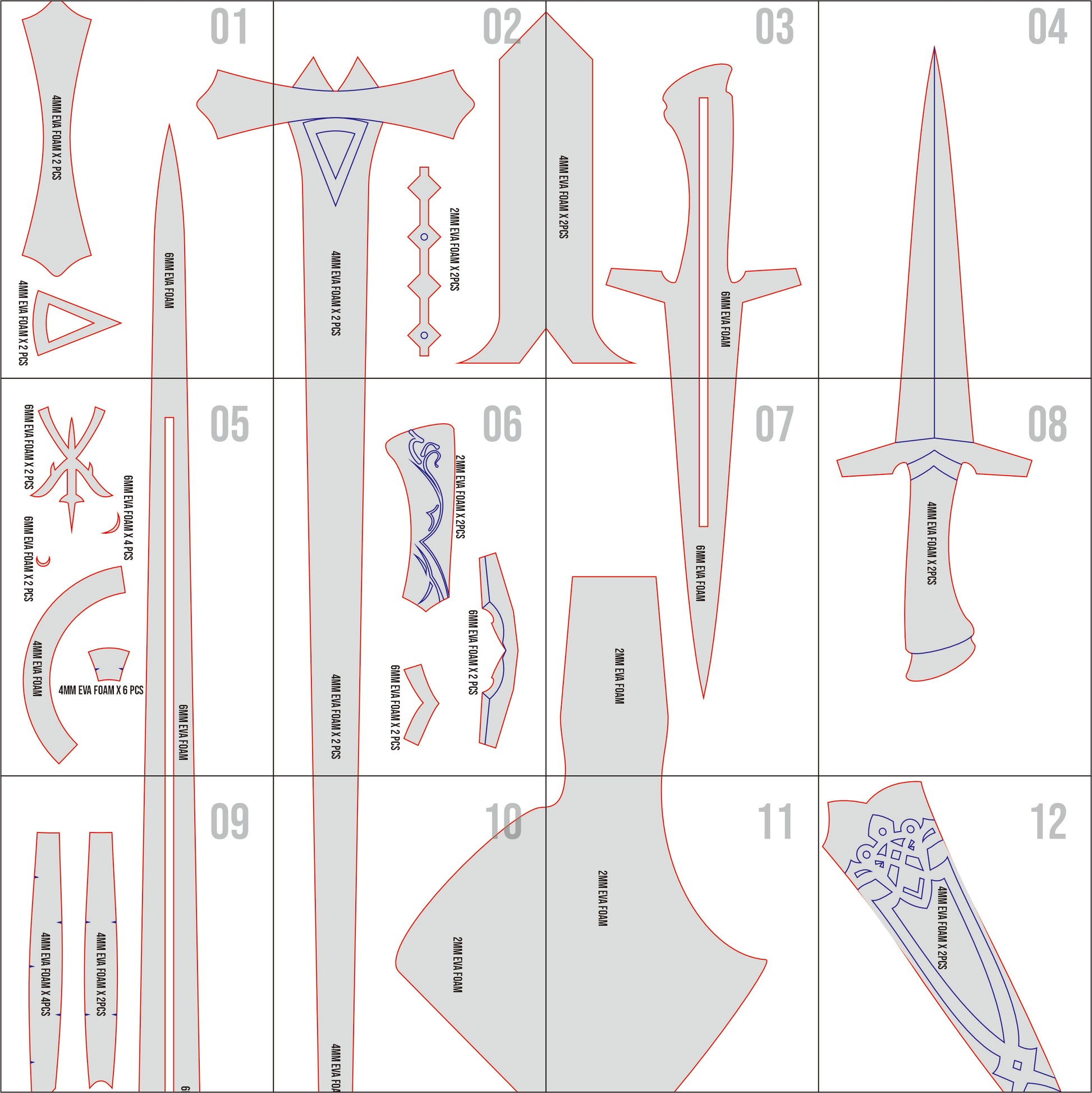 Prop Pattern: Joshua Rosfield Sword and Dagger from Final Fantasy XVI Cosplay Template Blueprint PDF