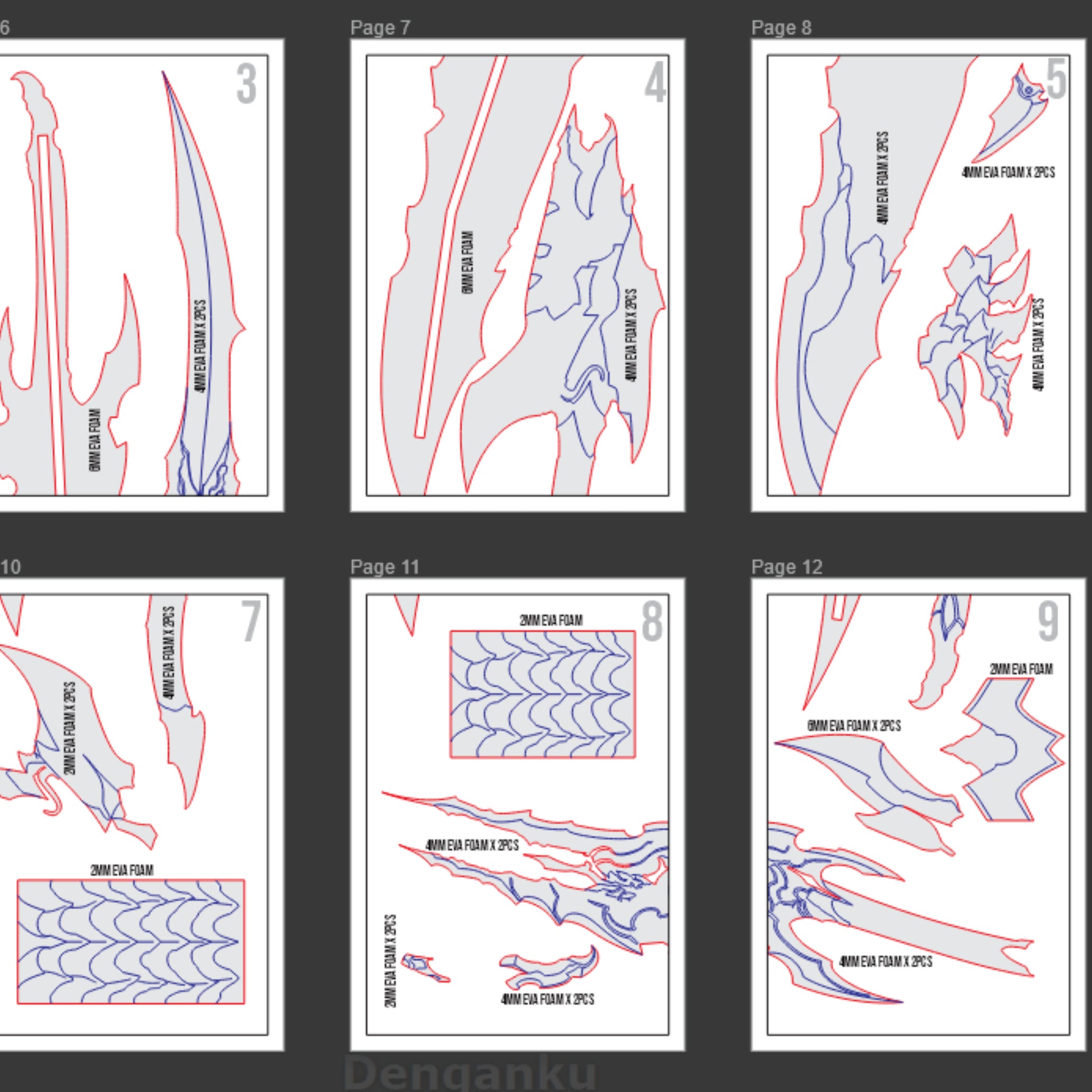 Prop Pattern: Kamish Wrath Dual Dagger from Solo Leveling Cosplay Template Blueprint PDF