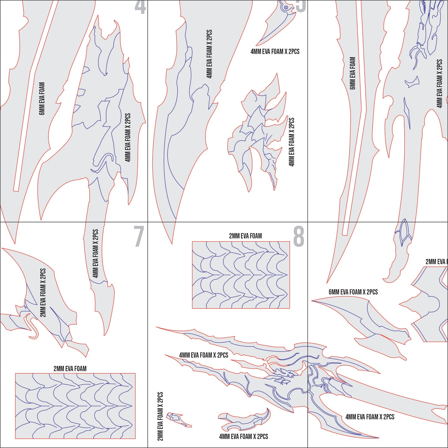 Prop Pattern: Kamish Wrath Dual Dagger from Solo Leveling Cosplay Template Blueprint PDF