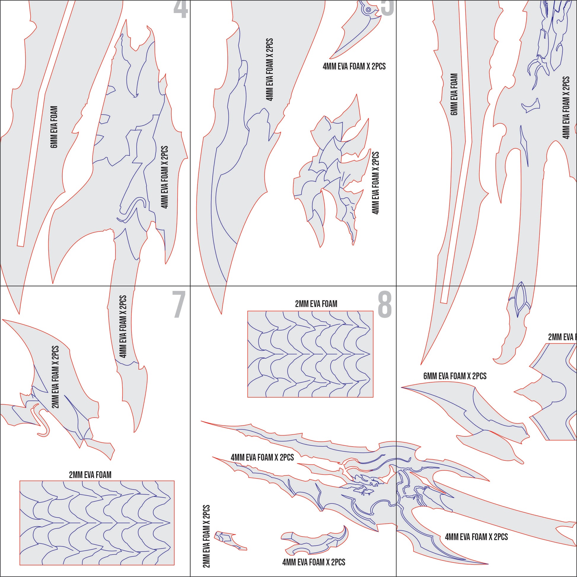 Prop Pattern: Kamish Wrath Dual Dagger from Solo Leveling Cosplay Template Blueprint PDF