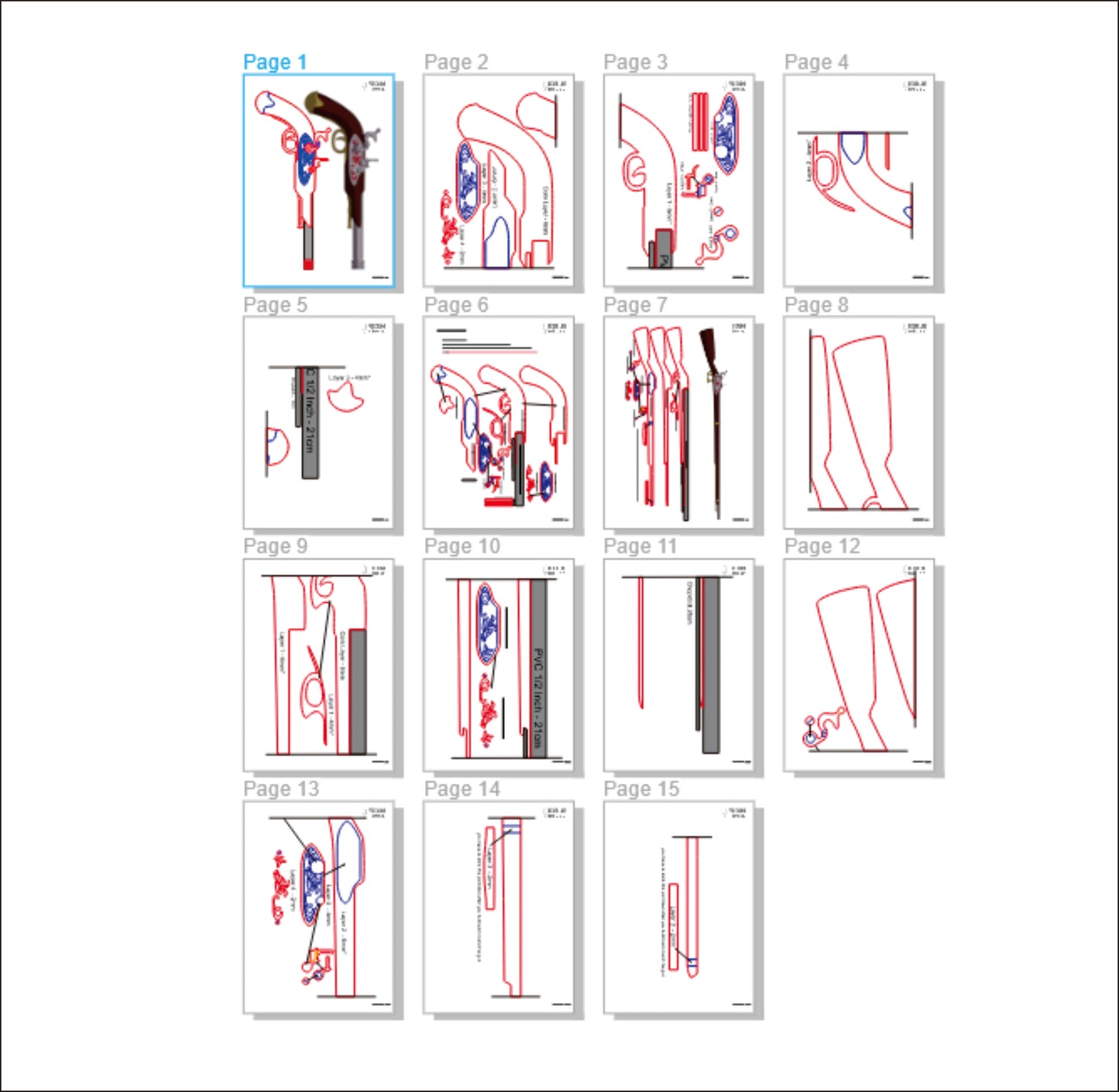 Prop Pattern: Kurumi Tokisaki Flintlock Pistol & Gun from Date A Live Cosplay Template Blueprint PDF