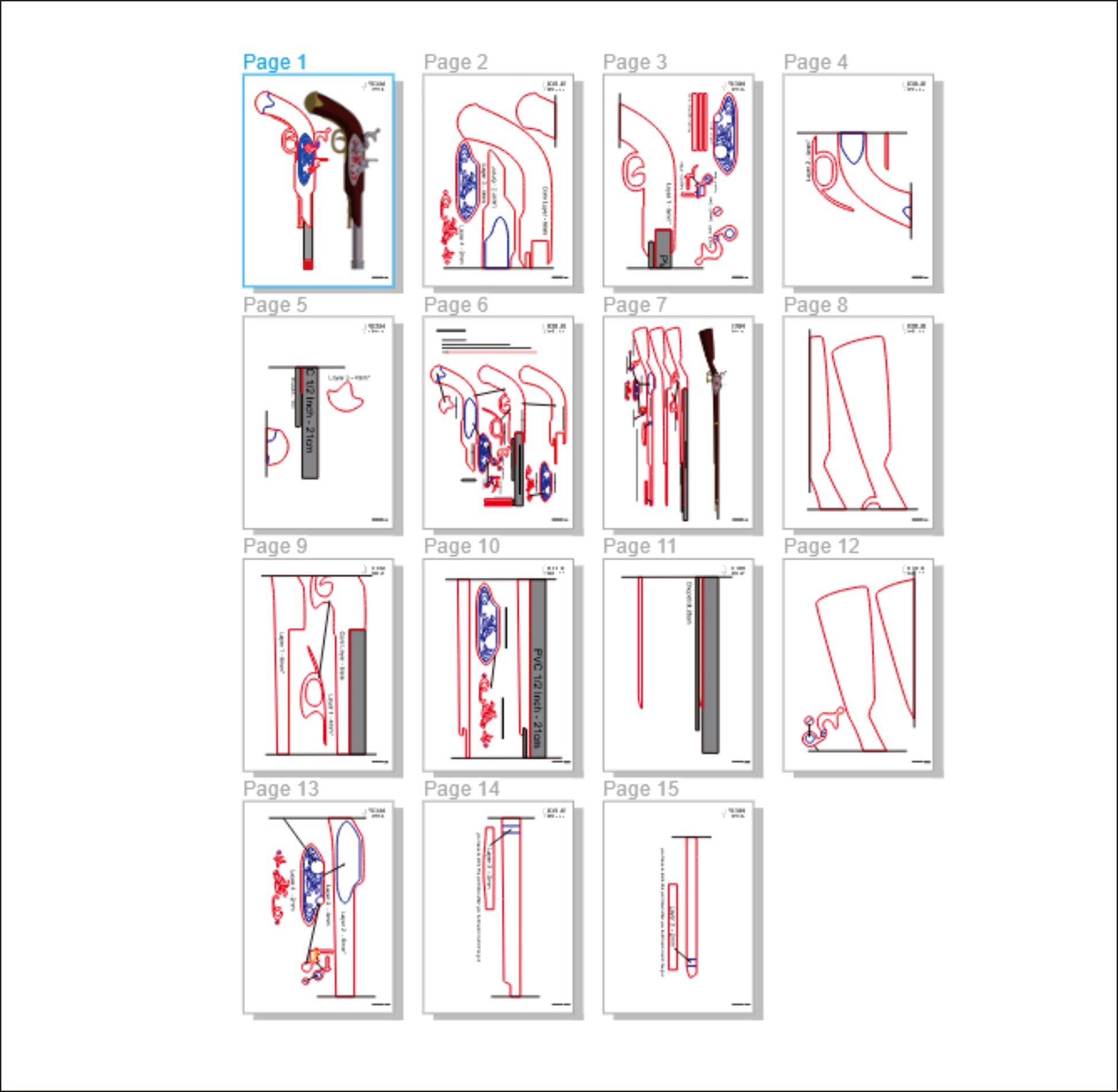 Prop Pattern: Kurumi Tokisaki Flintlock Pistol & Gun from Date A Live Cosplay Template Blueprint PDF