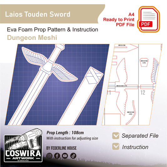 Prop Pattern: Laios Touden Sword from Dungeon Meshi Cosplay Template Blueprint PDF