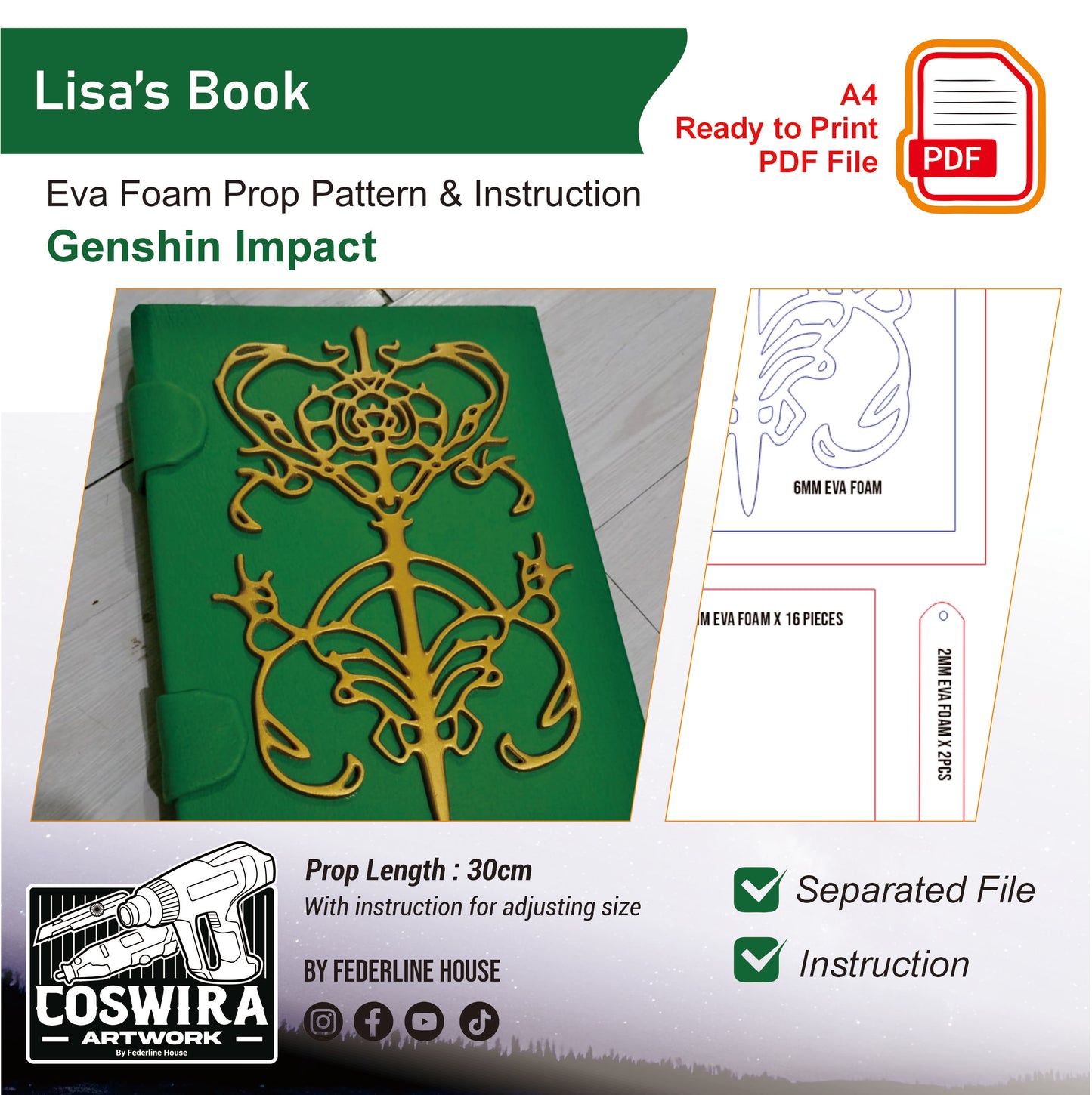 Prop Pattern: Lisa Book from Genshin Impact Cosplay Template Blueprint PDF