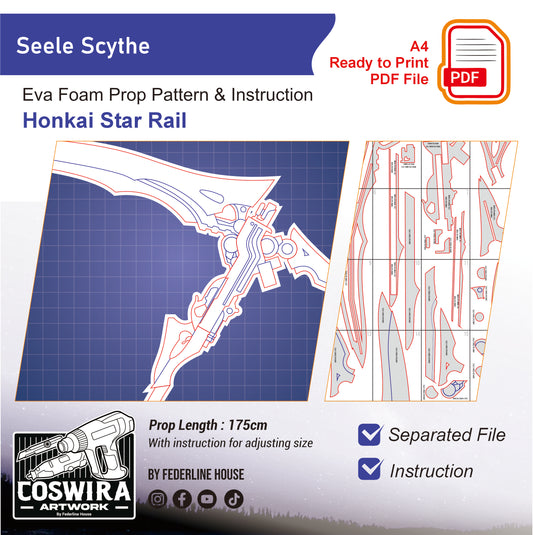 Prop Pattern: Seele Scythe from Honkai Star Rail Cosplay Template Blueprint PDF