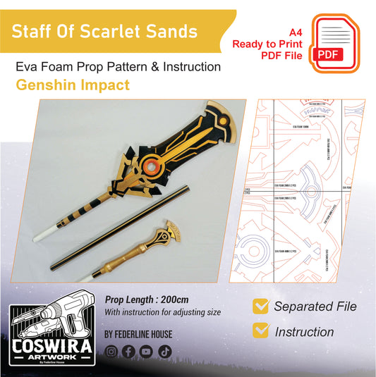 Prop Pattern: Staff of the Scarlet Sands from Genshin Impact Cosplay Template Blueprint PDF