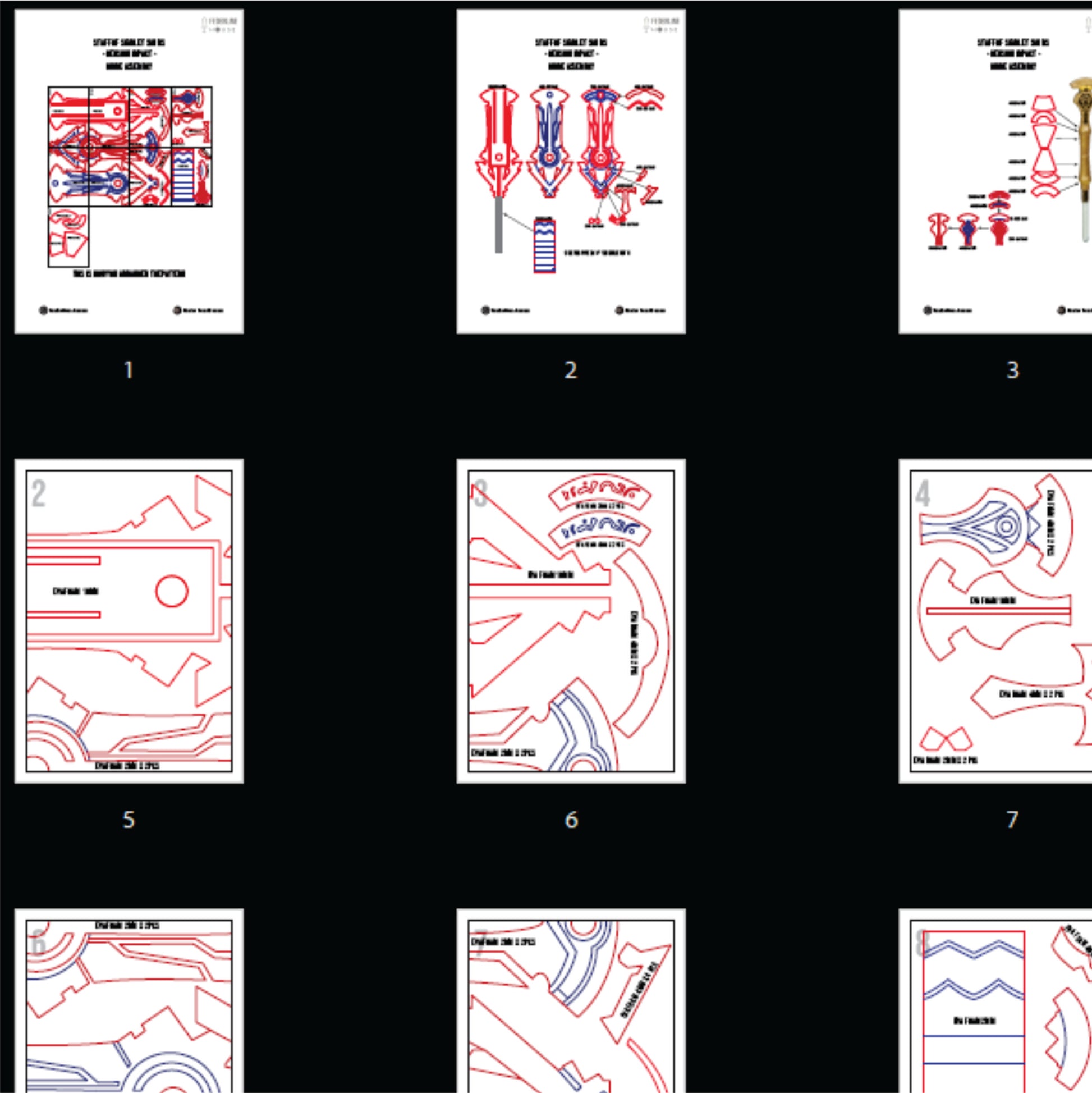 Prop Pattern: Staff of the Scarlet Sands from Genshin Impact Cosplay Template Blueprint PDF