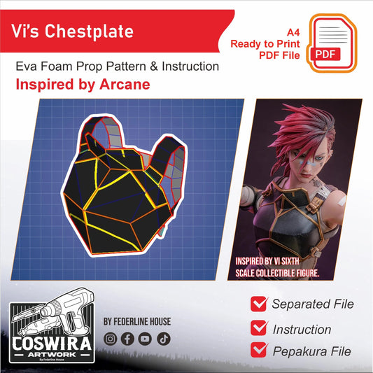 Prop Pattern: Vi Chestplate from Arcane League of Legends Cosplay Template Blueprint PDF