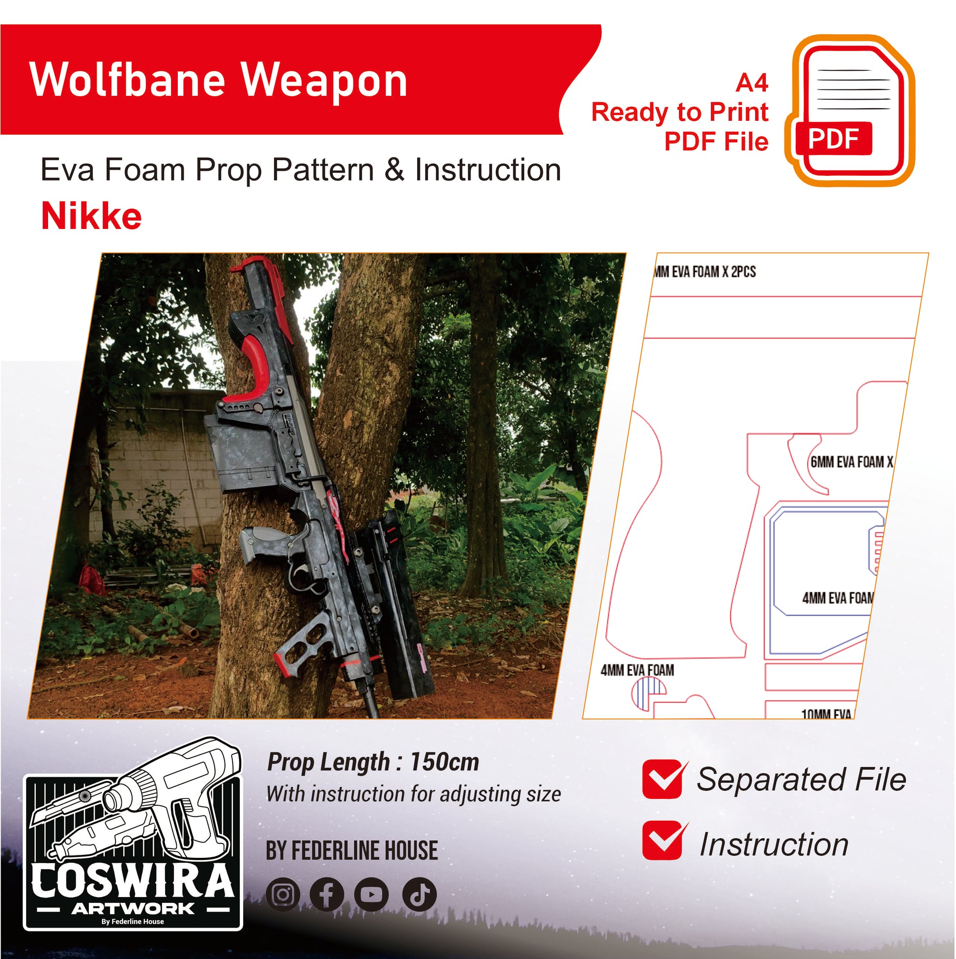 Prop Pattern: Wolfsbane Weapon from NIKKE Goddess of Victory Cosplay Template Blueprint PDF