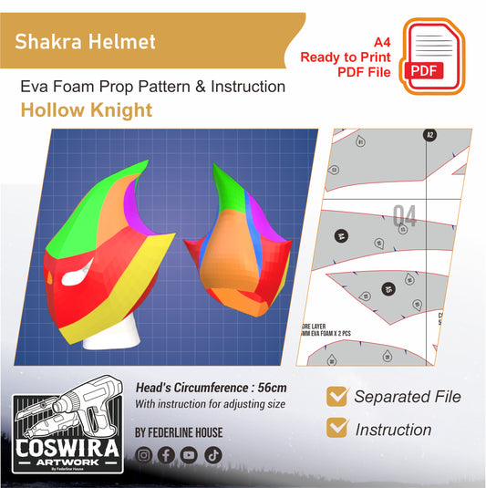 Shakra Helmet Prop Pattern Template – EVA Foam Pattern for Cosplay & DIY Builds Inspired by Hollow Knight
