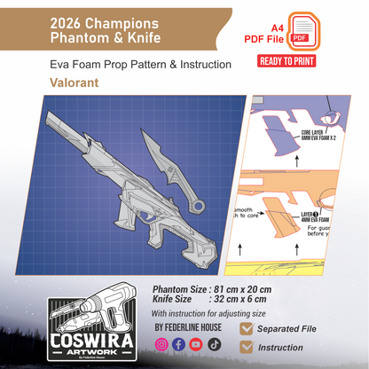 VALORANT Champions 2026 Phantom & Fan Melee Prop Pattern Template – EVA Foam Cosplay