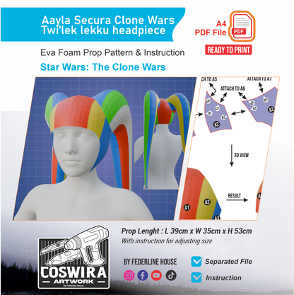 Aayla Secura Clone Wars Twi'lek Lekku Headpiece Pattern – EVA Foam Template Inspired by Star Wars : The Clone Wars Cosplay