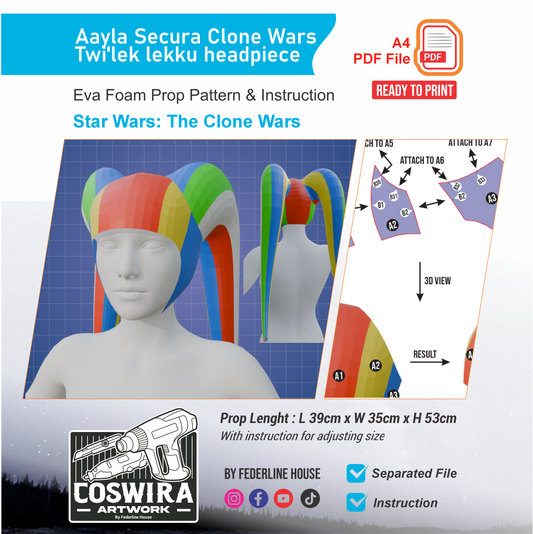 Aayla Secura Clone Wars Twi'lek Lekku Headpiece Pattern – EVA Foam Template Inspired by Star Wars : The Clone Wars Cosplay