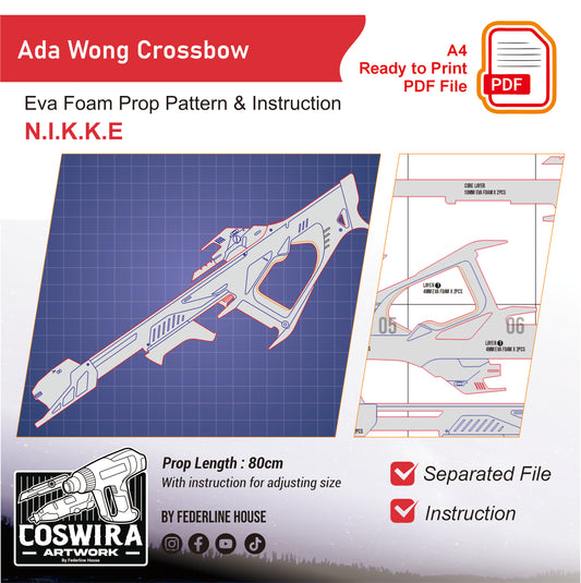 Prop Pattern: Ada Wong Crossbow from Nikke for Cosplay Template Blueprint PDF