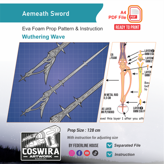 Aemeth Sword Prop Pattern Template – EVA Foam Pattern for Cosplay and DIY Builds Inspired by Fantasy Weapon Design