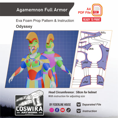 Agamemnon Fullset Armor & Helmet Prop Pattern Template – EVA Foam Pattern for Cosplay and DIY Builds Inspired by The Odyssey