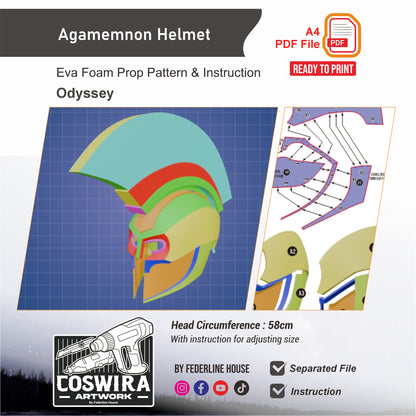 Agamemnon Helmet Prop Pattern Template – EVA Foam Pattern for Cosplay and DIY Builds Inspired by Greek Mythology